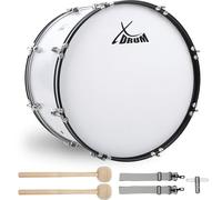 XDrum MBD-226 Tambor Bass de Marcha, Tambor de Fútbol 26" x 12" (10,5 kg, 4 ojales, tensores, incl. par de baquetas, correas de transporte, llave de afinación) blanco