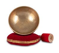 XDrum Omshanti Cuenco Tibetano 25 cm Set Completo, Hecho a mano en India | Material: aleación de latón, Diámetro: aprox. 25 cm, Peso: aprox. 1900 g, Color: dorado, Cojín, Forma redonda, Mazo, Origen