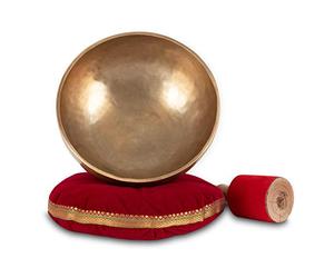 XDrum Omshanti Cuenco Tibetano 25 cm Set Completo - Peso: 1900g - hecho a mano en India - ideal para meditación y terapias - incluye cojín y mazo a juego