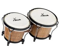 XDrum PERC Bongos Club Burdeos - 2 tambores de 6" y 7" - Bongos con parches naturales afinables y llave de afinación - Tambores de madera Tobacco