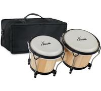 XDrum PERC Bongos Club Natur - 2 tambores de 6" y 7" - Bongos con parches naturales afinables y llave de afinación - Tambores de madera natural - Set incl. bolsa acolchada de nylon para bongos
