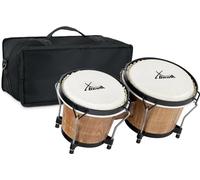 XDrum PERC Bongos Club Tobacco - 2 tambores de 6" y 7" - Bongos con parches naturales afinables y llave de afinación - Tambores de madera Tobacco - Set incl. bolsa acolchada para bongos de nylon