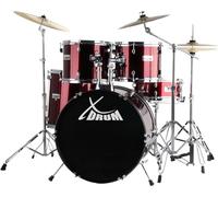 XDrum Semi 22" Standard Batería Lipstick Red - 22" BD, 12" TT, 13" TT, 16" FT, 14" SD - Set incl. Platillo Crash 16" y soporte de galga - Rojo
