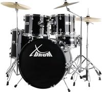 XDrum Semi 22" Standard Batería Midnight Black - 22" BD, 12" TT, 13" TT, 16" FT, 14" SD - Set incl. platillo Crash 16" y soporte de platillo con brazo - Negro