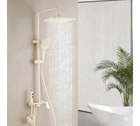 XDSMB Columna de Ducha con Grifo Cascada Exterior para Pared Blanco Lechoso | 4 Funciones Conjunto de Ducha con Grifo Monomando, Distancia Del Orificio Central 15cm Ducha de Baño