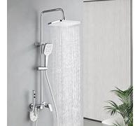 XDSMB Columna de Ducha con Grifo Cascada Exterior para Pared Cromado | 4 Funciones Conjunto de Ducha con Grifo Monomando, Distancia Del Orificio Central 15cm Ducha de Baño