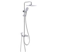 XDSMB Columna de Ducha de 150Cm con Grifo para Bañera Cascada Cromado | Grifos Duchas de Baño Exterior de Pared 4 Funciones, Monomando, Barra de Ducha Regulable, Modelos Fríos y Calientes