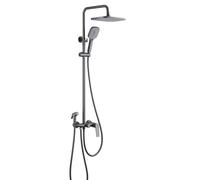 XDSMB Columna de Ducha de 150Cm con Grifo para Bañera Cascada Gris Pistola | Grifos Duchas de Baño Exterior de Pared 4 Funciones, Monomando, Barra de Ducha Regulable, Modelos Fríos y Calientes