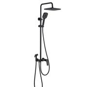 XDSMB Columna de Ducha de 150Cm con Grifo para Bañera Cascada Negro | Grifos Duchas de Baño Exterior de Pared 4 Funciones, Monomando, Barra de Ducha Regulable, Modelos Fríos y Calientes