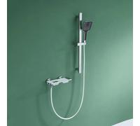 XDSMB Grifo de Bañera Cascada Montaje en Pared Grifo Monomando Ducha con Alcachofa,Blanco + Cromado Chapado