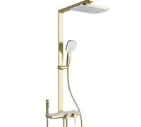 XDSMB Grifos Duchas de Baño Columna con Grifo Cascada Oro Cepillado | Sistema de Ducha 4 en 1 Exterior para Pared, Barra de Ducha Regulable, Conjunto de Ducha con Grifo Monomando