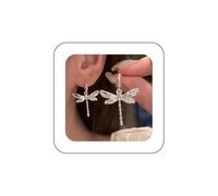 Xduargs Pendientes colgantes de libélula bohemia, aretes de aro de plata con libélula vintage, aretes de gota de libélula personalizados, joyería para mujer, Zinc