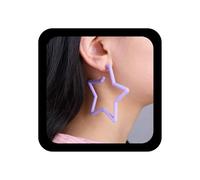 Xduargs Pendientes de aro bohemios coloridos con estrellas grandes de colores, aretes colgantes de estrella colorida, aretes de aro grandes, aretes vintage de neón retro para mujer (rosa), Zinc