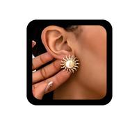 Xduargs Pendientes de tuerca bohemios con diseño de sol exagerado, oro grande, aretes vintage de sol naciente, aretes personalizados con pinchos para amanecer, joyería para mujer