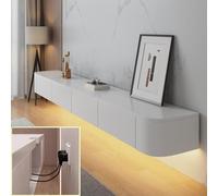 XDXINY Consola de TV flotante, mueble de TV montado en la pared, banco de TV de almacenamiento grande debajo de la TV con cajones, soporte de enrutador (blanco + LED, 160 x 20 x 24 cm)