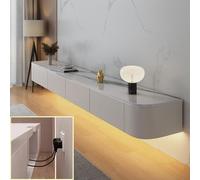 XDXINY Consola de TV flotante para TV, mueble de TV montado en la pared, banco de TV de almacenamiento grande debajo de la TV con cajones, soporte para enrutador (roca blanca + LED, 220 x 20 x 24 cm)