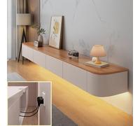 XDXINY Consola de TV flotante para TV, mueble de TV montado en la pared, banco de TV de almacenamiento grande debajo de la TV con cajones, soporte para enrutador (blanco-marrón + LED, 240 x 20 x 24 cm