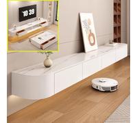 XDXINY Gran estantería de pared flotante con varios compartimentos, adecuada como mueble de TV, consola multimedia, amplio banco de almacenamiento debajo de una televisión, Blanco roca, 260 x 20 x 24
