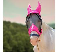 XE Máscara contra Moscas de Caballo con Orejas - Máscara de Caballo de Malla Transpirable para Cara Completa y Nariz para Protección UV y Mosca, Máscara Caballo (Half Pink Mask, Extra Full (XL))