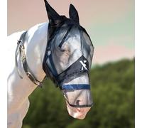 XE Máscara contra Moscas de Caballo con Orejas - Máscara de Caballo de Malla Transpirable para Cara Completa y Nariz para Protección UV y Mosca, Máscara Caballo (Full Black Mask, Extra Full (XL))