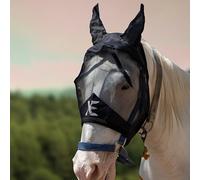 XE Máscara contra Moscas de Caballo con Orejas - Máscara de Caballo de Malla Transpirable para Cara Completa y Nariz para Protección UV y Mosca, Máscara Caballo (Half Black Mask, Pony (S))