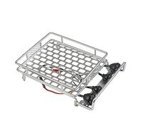 XEBRAD Portaequipajes de Techo for RC Crawler 1/10, for Axial, SCX10, for Tamiya, CC01 TRX4 D90 con Barra luz 130x110mm Portaequipajes para Coches de Juguete(Silver)