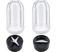 XEDLAMP Paquete de 2 Vasos Altos de 16 oz con Cuchillas Cruzadas y Planas combinadas, compatibles con Magic Bullet, licuadora y exprimidor de 250 W MB-1001 Cuchilla de Repuesto para licuadora