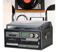 XEEAOFE Tocadiscos 10 En 1 con Plato Giratorio De 3 Velocidades, Bluetooth, Radio Am/FM, Reproductor De CD/Casete, Entrada USB/SD/Mmc Y Control Remoto,Black-220V