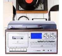 XEEAOFE Tocadiscos 10 En 1 con Plato Giratorio De 3 Velocidades, Bluetooth, Radio Am/FM, Reproductor De CD/Casete, Entrada USB/SD/Mmc Y Control Remoto,Silver-220V