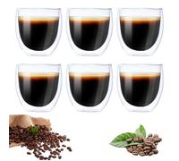 XEERUN 6 Pcs 80ml Tazas de Café Expresso, Vasos De Doble Pared, Vasos Café Cristal Doble Pared de Borosilicato, DoblePared Transparente Coffee Cup para CaféEspresso Bebidas Frías y Calientes