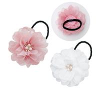 XEEWEN Paquete de 2 soportes para lazos de pelo para niños para Airtag, lindas flores ocultas para el cabello, banda elástica para niñas (rosa y blanco, cabello grueso)