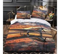 XEFASIDBN Atardecer en Aviones Antiguos Funda de Edredón Incluye Fundas de Almohada Juego de 3 Piezas Diseño 3D Cierre de Funda Edredon for Ancianos Single（135x200cm）