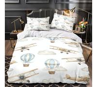 XEFASIDBN Aviones Antiguos Funda de Edredón 3 Piezas Impresión 3D Cierre de Cremallera Oculta con Fundas de Almohada Diseño de patrón de avión Funda Edredon for niños y niñas Single（135x200cm）