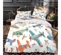 XEFASIDBN Aviones Antiguos Funda de Edredón Suave Estampado 3D 3 Piezas con Fundas de Almohada Lavables Diseño de Aviones de Dibujos Animados Coloridos Funda Edredon for jóvenes Single（140x200cm）