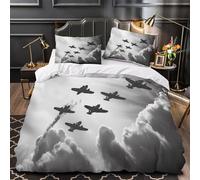 XEFASIDBN Aviones Militares Antiguos Funda de Edredón Suave 3 Piezas Impresión 3D con Fundas de Almohada Lavables Escena de aviación en Blanco y Negro Funda Edredon for jóvenes Single（135x200cm）
