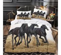 XEFASIDBN Caballos Negros al Galope Funda de Edredón 3 Piezas Suave Impresión 3D Cierre de con Fundas de Almohada Movimiento de Animales Salvajes Funda Edredon for niños y niñas Single（135x200cm）