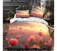 XEFASIDBN Campo de Amapolas al Atardecer Funda de Edredón 3 Piezas Diseño 3D Incluye Fundas de Almohada Transpirable Fantasía de la Naturaleza Funda Edredon for niños y niñas Single（140x200cm）