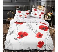 XEFASIDBN Campo de Amapolas Rojas Funda de Edredón Estampado 3D Juego de 3 Piezas Suave Cierre de con Fundas de Almohada Suave Fotografía de Naturaleza Funda Edredon for Adultos Double（200x200cm）