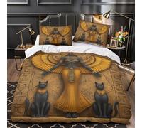 XEFASIDBN Diosa egipcia Funda de Edredón 3 Piezas Microfibra Suave Diseño 3D Cremallera Oculta con Fundas de Almohada Suave Antiguo Funda Edredon for Familia Single（140x200cm）