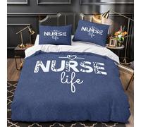 XEFASIDBN Diseño de Vida de Enfermera Funda de Edredón 3 Piezas Microfibra de poliéster Estampado 3D Cremallera Oculta con Fundas de Almohada Dibujado a Mano Funda Edredon for niños Single（135x200cm）