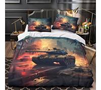 XEFASIDBN Escena de Tanque Militar Funda de Edredón Diseño 3D Juego de 3 Piezas Suave Cremallera Oculta Incluye Fundas de Almohada Transpirable Guerra Urbana Funda Edredon for niña Single（140x200cm）