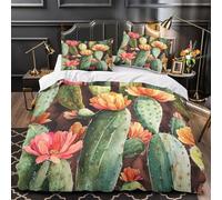 XEFASIDBN Flores de Cactus Funda de Edredón Microfibra Suave Juego de 3 Piezas Impresión 3D Cierre de Cremallera Oculta Incluye Fundas de Almohada botánico Funda Edredon for niña Single（135x200cm）