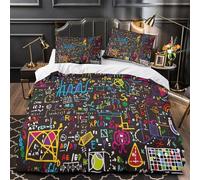 XEFASIDBN Fórmulas matemáticas Funda de Edredón 3 Piezas Impresión 3D Cierre de Cremallera Oculta con Fundas de Almohada Lavables Diseño Educativo Colorido Funda Edredon for niños Single（140x200cm）