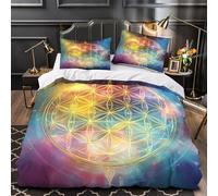 XEFASIDBN Geometría Sagrada Funda de Edredón Estampado 3D 3 Piezas Microfibra Suave Cremallera Oculta con Fundas de Almohada Diseño Cósmico Espiritual Funda Edredon for niños Single（140x200cm）