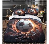 XEFASIDBN Impacto del balón de fútbol Funda de Edredón Diseño 3D Juego de 3 Piezas Cierre de Incluye Fundas de Almohada Estilo de acción dinámica Funda Edredon for Ancianos Single（135x200cm）