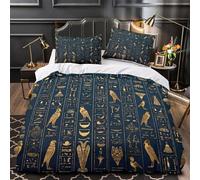 XEFASIDBN Jeroglíficos del Antiguo Egipto Funda de Edredón Impresión 3D Suave 3 Piezas Cremallera Oculta con Fundas de Almohada Diseño Adornado con Oro Funda Edredon for jóvenes Single（135x200cm）