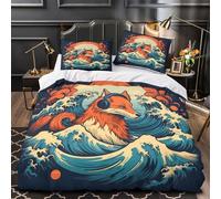 XEFASIDBN Kit Zorro Caminando Funda de Edredón 3 Piezas Diseño 3D Cremallera Oculta con Fundas de Almohada Antibacteriana Fotografía de Animales Salvajes Funda Edredon for jóvenes Double（200x200cm）