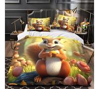 XEFASIDBN Linda Ardilla Comiendo nueces Funda de Edredón Suave Juego de 3 Piezas Estampado 3D Cierre de con Fundas de Almohada Suave Funda Edredon for Adultos Single（140x200cm）