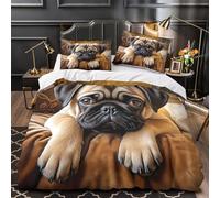 XEFASIDBN Lindo Cachorro de Pug Funda de Edredón Suave Juego de 3 Piezas Diseño 3D Incluye Fundas de Almohada Lavables Ilustración de Dibujos Animados Funda Edredon for Adultos Double（200x200cm）