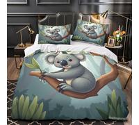 XEFASIDBN Lindo Koala sosteniendo una Rama Funda de Edredón Diseño 3D 3 Piezas Suave Cremallera Oculta con Fundas de Almohada Animal de Dibujos Animados Funda Edredon for jóvenes Single（135x200cm）
